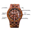 BEWELL Men's Wooden Watches Chronograph Analogue Quartz Watch with Wood Bracelet Date Calendar Stop Watch Round Timepiece (Red) #1