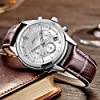 BUREI Men Watch Chronograph Analog Quartz Wrist Watches Silver Dial Date Display with Brown Leather Strap #4